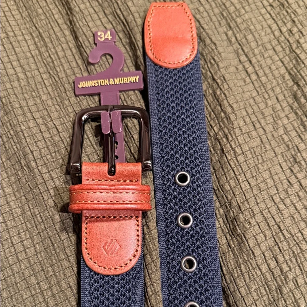 Johnston & Murphy Navy Stretch Belt with Coral Leather Accents